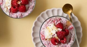 Greek delight chia seed pudding with fresh raspberries