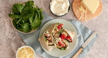 Whole wheat, cheesy chicken thigh wraps