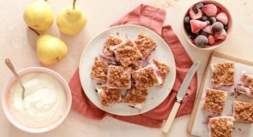 Treat the kids to pear and berry frozen yoghurt bars