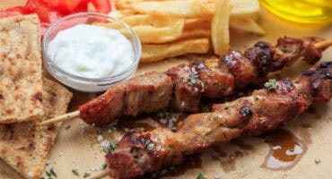 Greek-style pork souvlaki with lemon tzatziki