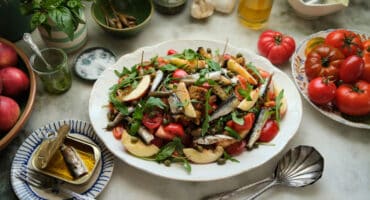 Sardine and stone fruit panzanella with pesto recipe