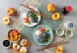 Smoked salmon peach sushi rice balls with sesame