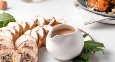 Stuffed chicken roulade wrapped in pancetta