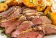 Roast lamb and potatoes with chimichurri