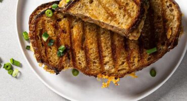 Tuna cheese toastie with miso, ginger, and spring onion