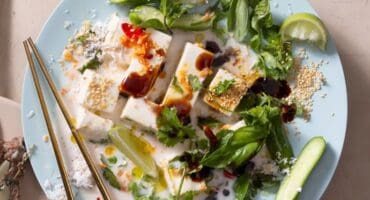 Silken tofu with coconut, chilli and fresh herbs