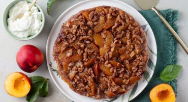 Caramelised nectarine tarte tatin with walnuts and thyme