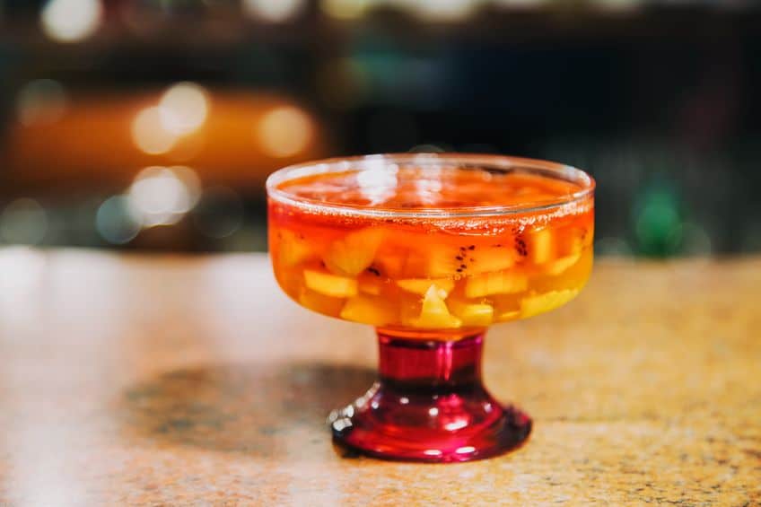 Boozy, jewel-coloured tropical fruit cup
