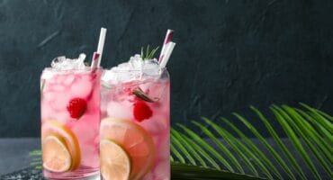 Raspberry, rosemary, lemonade and gin cocktail