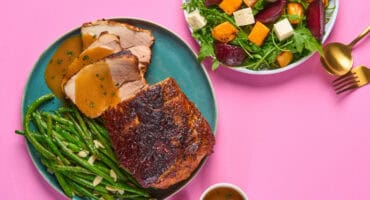 BBQ pastrami roast with apple and cider gravy