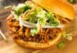 Homemade healthy vegan lentil barbecue sandwich with slaw