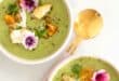 Chilled courgette soup with roasted tomatoes and fresh coriander