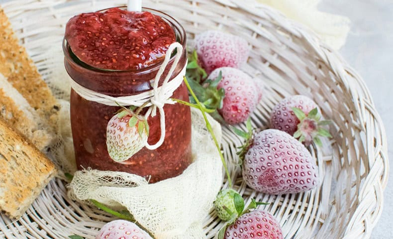 Strawberry chia seed jam with lemon and honey
