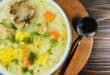 Beef, vegetable and long-grain rice soup