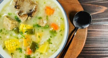 Beef, vegetable and long-grain rice soup