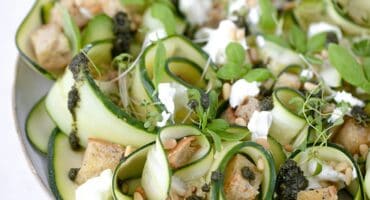 Courgette ribbon salad with feta and pesto