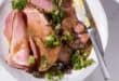 Peppered roast beef with herb and olive salsa