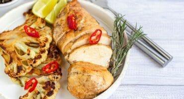 Chilli and lime grilled chicken with roasted cauliflower steaks