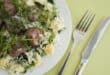 Swedish meatballs with dill, served over celery and spinach rice