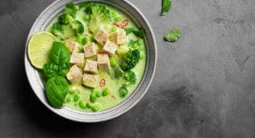 Fragrant Thai Green Curry vegan soup with tofu
