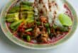 Pork and green bean stir-fry with peanut sauce and rice noodles