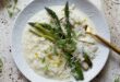 Charred leek and asparagus risotto with freshly grated parmesan