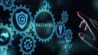 Patented Patent Copyright Law Business technology concept.