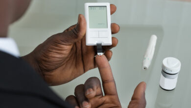 Patient Hands With Glucometer