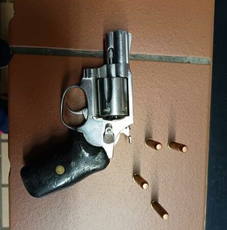 The suspect was found with a silver 38 revolver without any firearm license and serial number filed off.