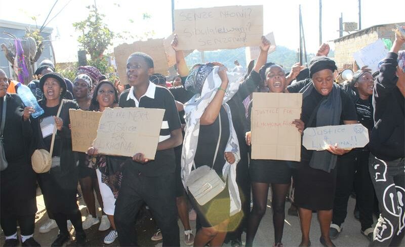 A number of women dressed in black marched through the streets to protest and express their deep frustration over the ongoing killing and violence against women in their community.