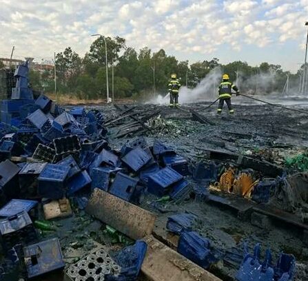 A fire ignited by nearby grass spread to the SAB depot's crate yard in Diepkloof, prompting a swift response from Joburg EMS. The fire was contained with no damage to the main structure.