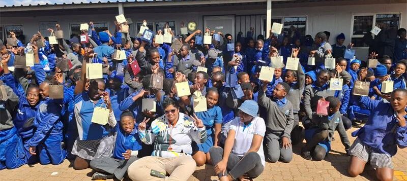 The sanitary towels, each containing five pads, generously donated by the Johannesburg-based Spiritual Chords Foundation.