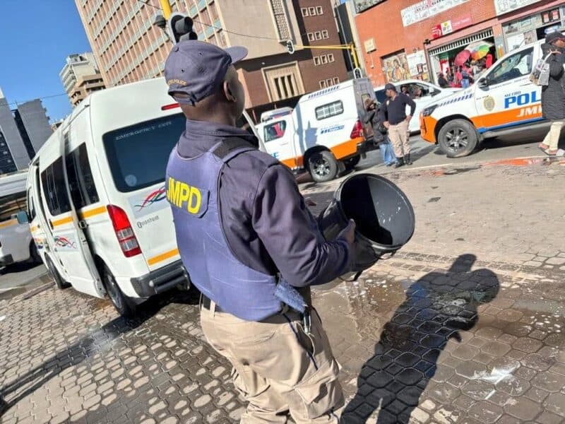 Johannesburg Metropolitan Police Department officers have enforced municipal by-laws against taxi drivers washing vehicles on public roads, warning that the practice poses safety and environmental risks.