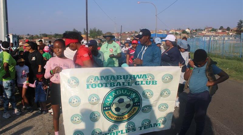 Amabhujwa Foundation brought residents together for a 5km walk, aerobics session and friendly soccer match to promote awareness of gender-based violence.