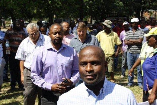 Representatives from Foskor, Transnet and Palabora Copper during the protest on Wednesday.