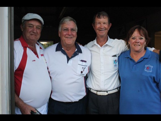 SECOND PLACE: Winners, from left: Jannie Brits, Hennie Meyer & Tulli de Beer with Di de Wet, president Duiwelskloof Bowls Club.