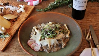 Muratie Alberta Annemarie Merlot paied with Mushroom Risotto landscape