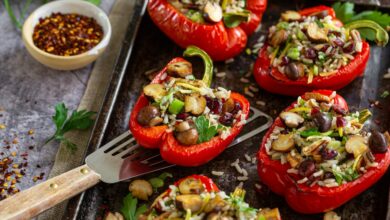 6 DECEMBER - Meatless Monday - Baby button stuffed red peppers with wild rice, parsley, dried cranberries and toasted pecans