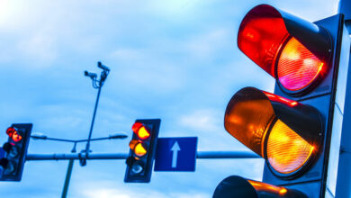 Traffic lights over urban intersection