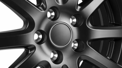 Car Wheel discs. Car wheel Rim black color matt isolated on whit