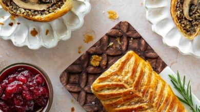 Festive mushroom wellington and cranberry sauce