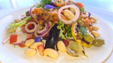 Chef Nadia's Tuscan white bean and prawn salad