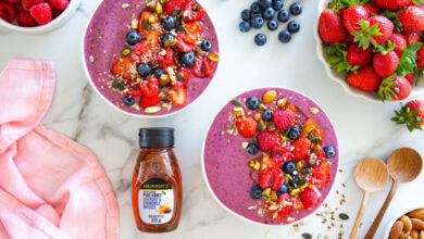 Honey and berry smoothie bowl