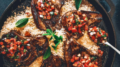 Pork chops with strawberry salsa