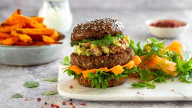 Lentil and mushroom burger with mushroom bun