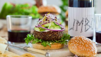 Mushroom and Quinoa Burger Paired with Limbo Red