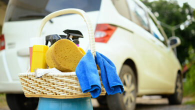 Washing car set in basket