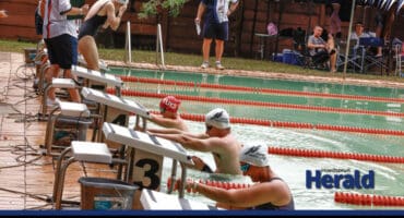 Swimmers prepare for a race.