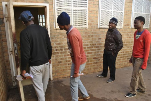 Young people during the police station tour 