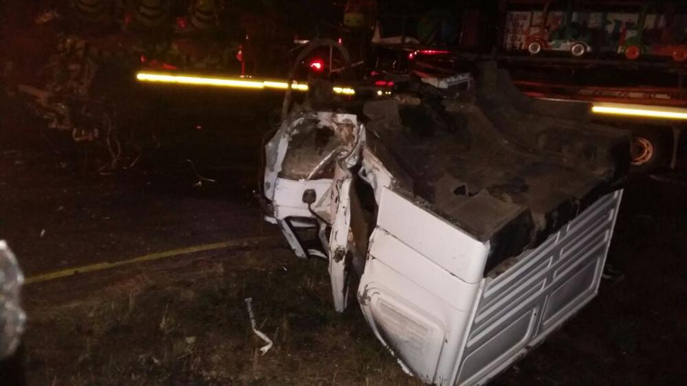 Bus and truck accident scene